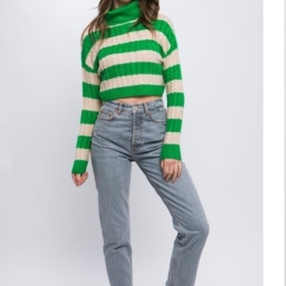 Striped Cropped Turtleneck Sweater - Picture 3 of 9